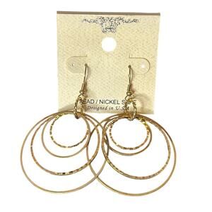 NWT Gold Tone Multi Hoop Dangle Earrings Lightweight Layered Circles